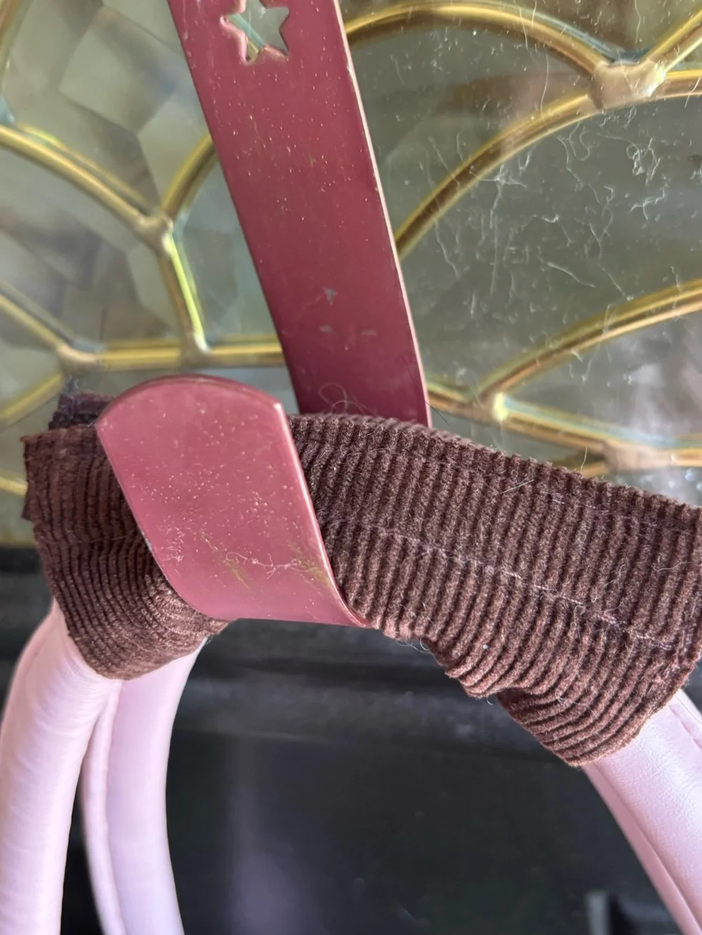 Brown Corduroy Small Pet Carrier with Faux Pink Leather Handles & Accents